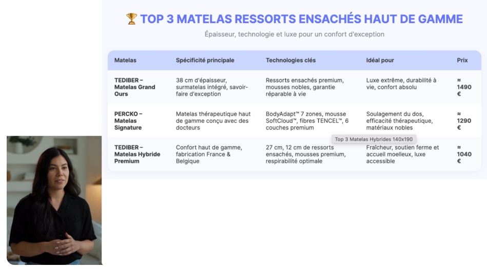 tableau comparaison finale top 3 matelas ensaché de luxe