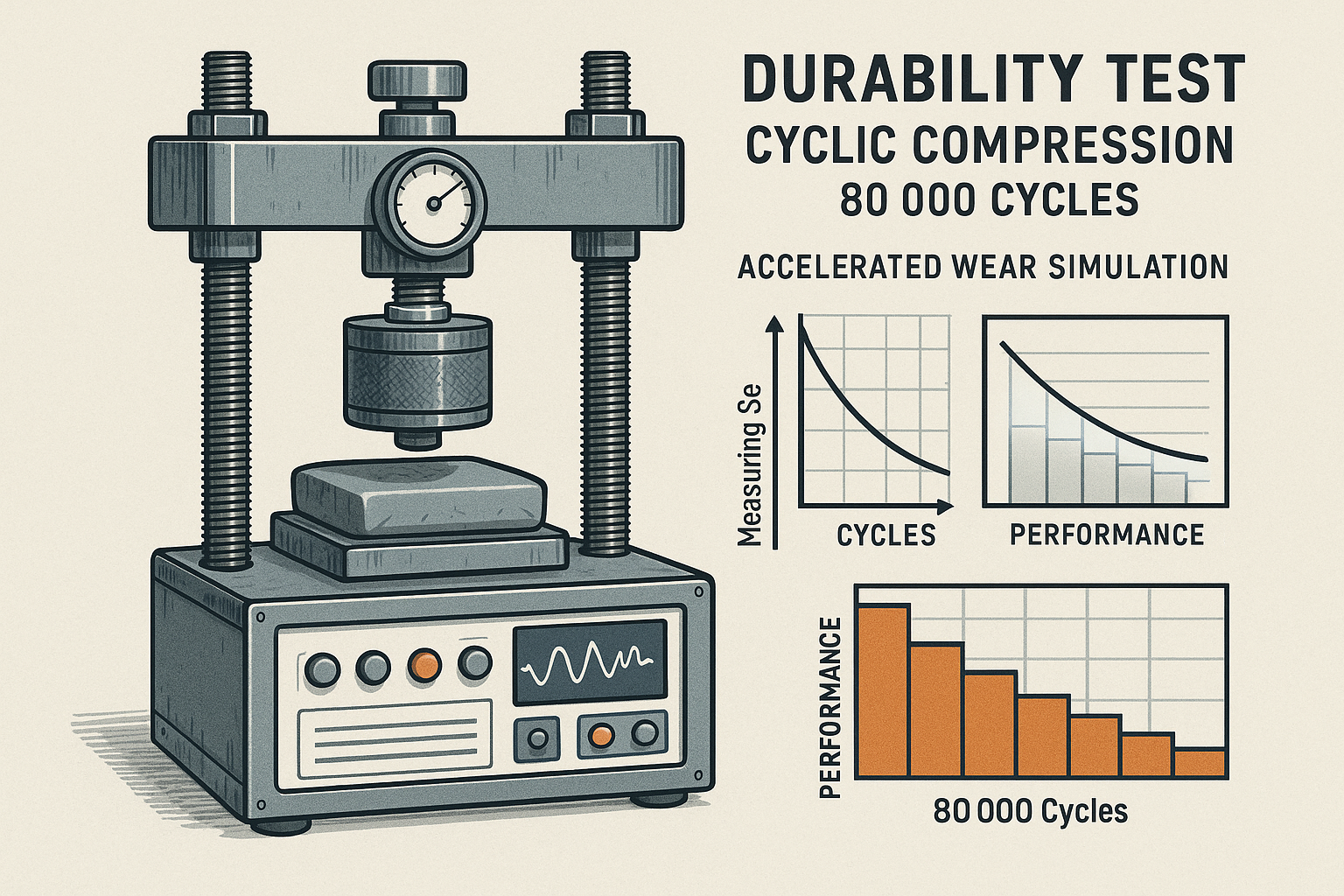 Machine de test de durabilité avec compression cyclique 80000 cycles, simulation d'usure et mesure de l'affaissement permanent