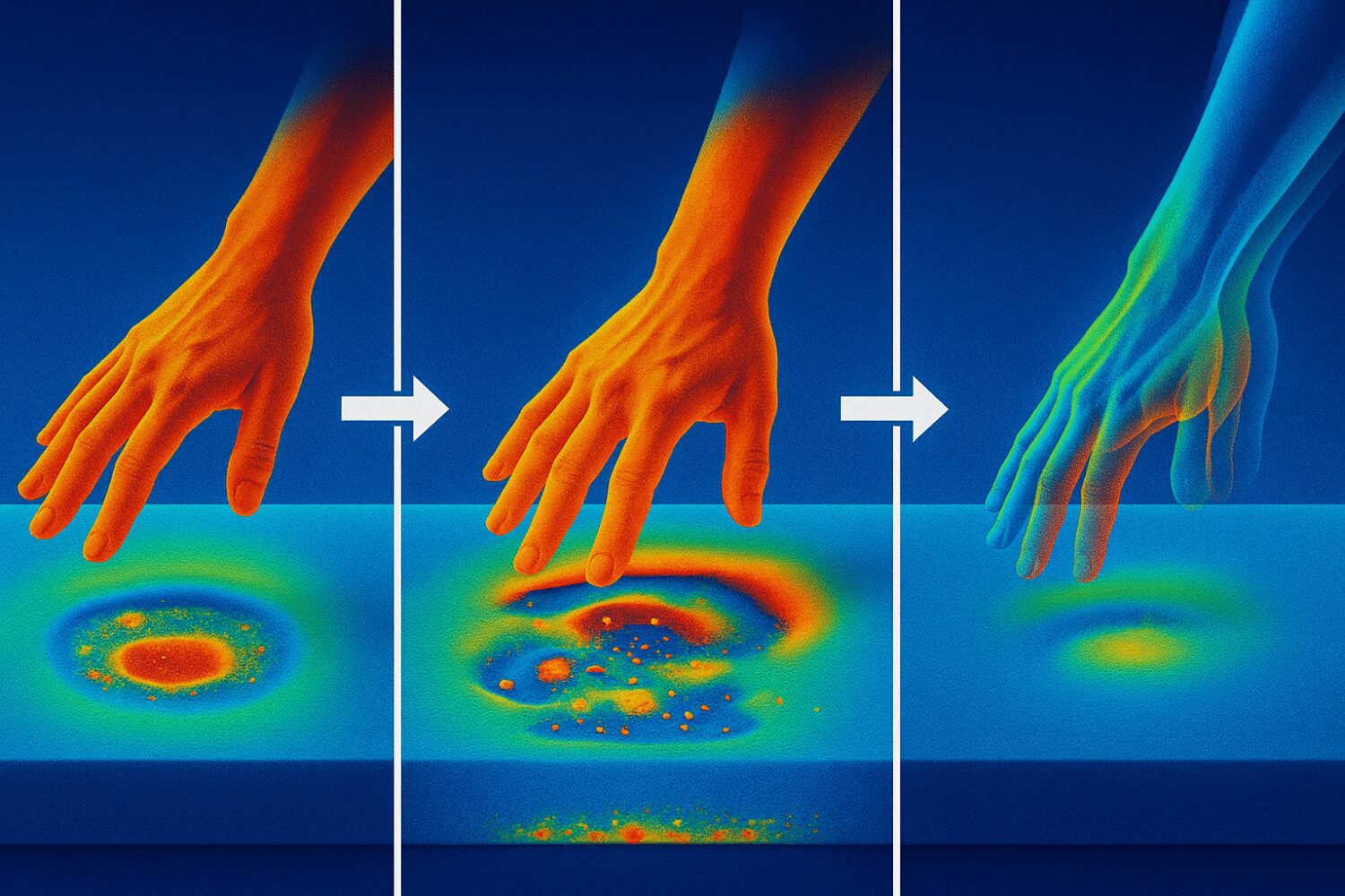 Séquence d'adaptation de la mousse mémoire de forme aux contours corporels avec répartition de pression et retour élastique progressif