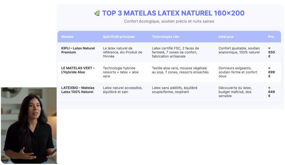 tableau final top 3 matelas latex naturel 160x200