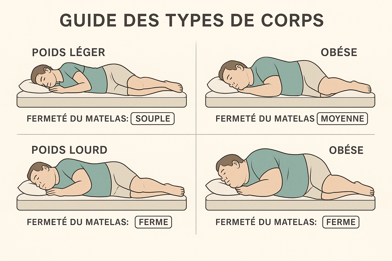 guide des types de corps montrant differentes positions