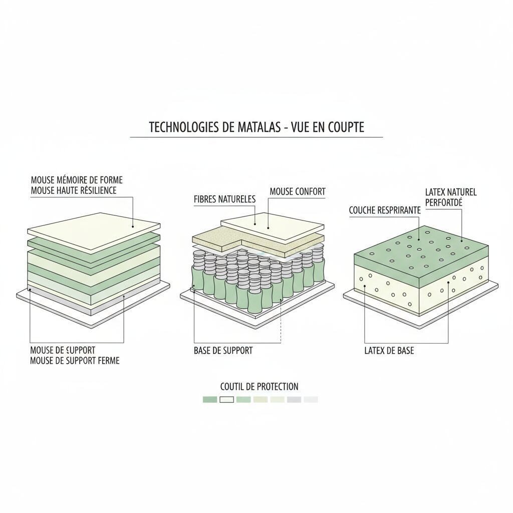 Guide technologies matelas 2025 - mousse latex ressorts hybrides