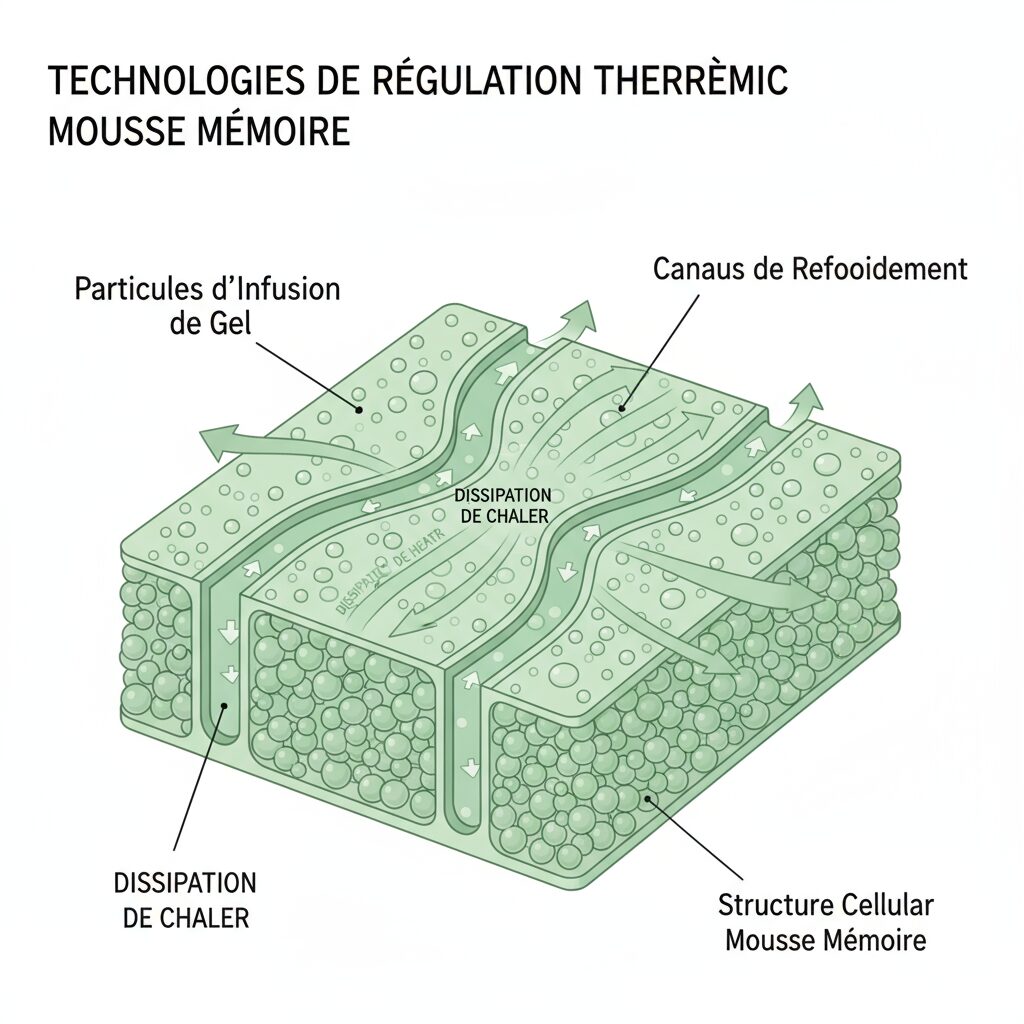 Technologies thermorégulation mousse mémoire forme gel bambou